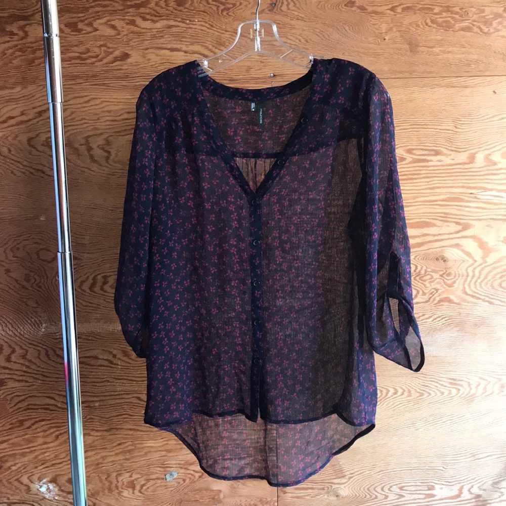 Maurices Navy/Floral Sheer Blouse